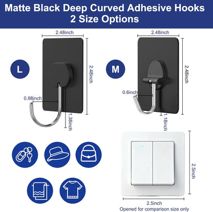 JINSHUNFA Adhesive Wall Hooks 13LB Heavy Duty No Drill Transparent Waterproof Hooks for Bathroom Kitchen Towel Coat 12 Pack