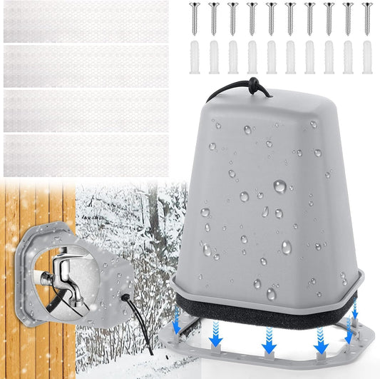 2 Pcs 2 in 1 Extra Long Pet Proof Outdoor Faucet Covers Winter w/Lock 8.5x7x5.5 in Thick Foam Plastic Spigot Cover Reflective Strips Faucet Cover for Outside Water Faucet Freeze Protection (Gray)
