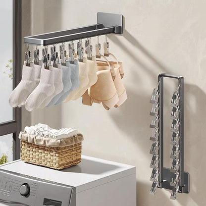 Pssopp Wall Mounted Drying Rack, Zinc Alloy Foldable Wall Clothes Rack, Space Saving Laundry Hanger 8 X 6.2 Cm for Socks Bras Underwear Towels in Laundry Room Bathroom (8 Clips (23.3cm/9.2in))