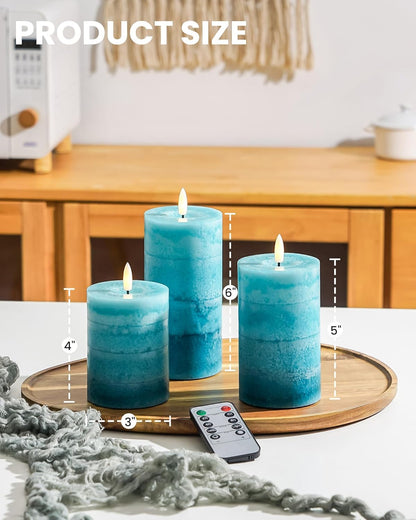 Stmarry White Flameless Candles with Remote and Timer, Real Wax Made LED Pillar Candles Battery Operated with 3D Flickering Flame - 3" x 4",5",6" - Set of 3