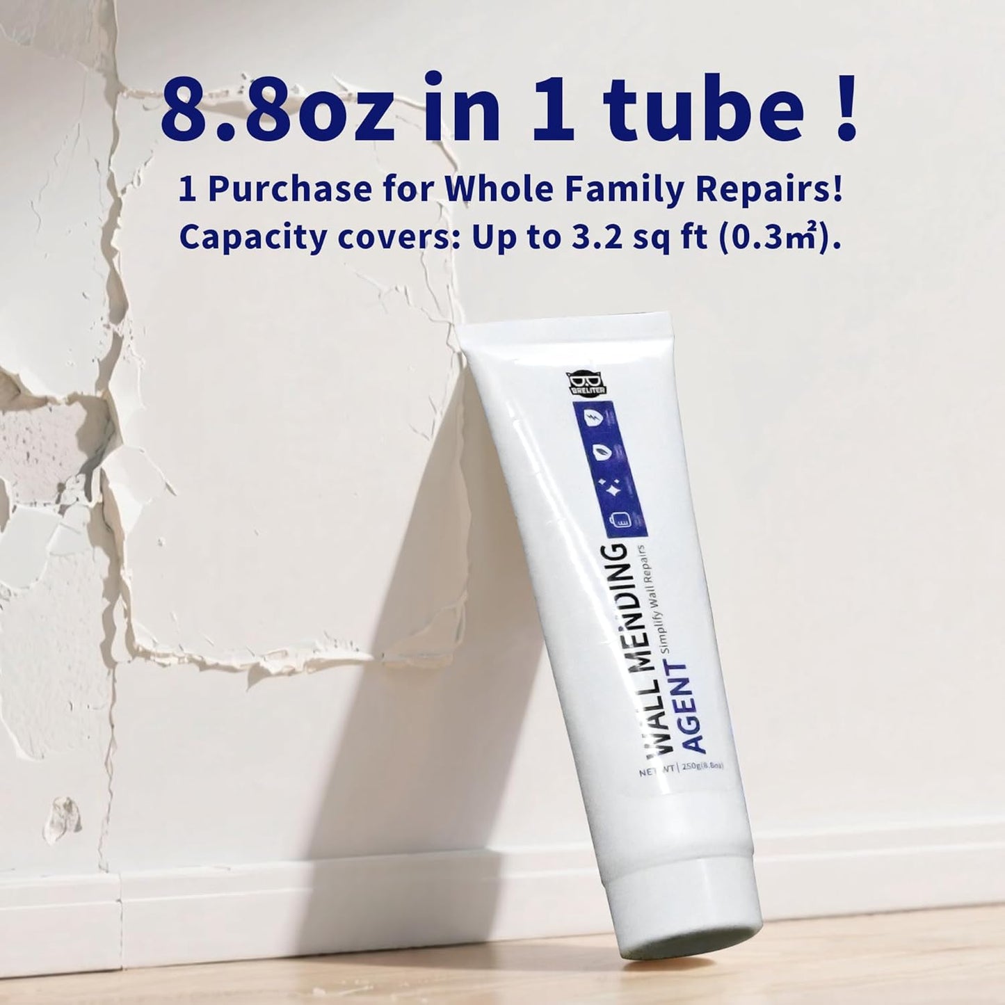 Breliter Drywall Repair Kit - 250g Wall Repair Paste Tube, Wall Putty Spackle for Nail Holes, Cracks & Stains, DIY Quick Solution for Walls and Ceilings, Fast Drying, Formaldehyde-Free, White (8.8oz)