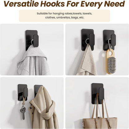 Heavy Duty Adhesive Hooks - 26lb Max, Sticky Wall Hooks Waterproof Stainless Steel for Hanging Towel, Coat, Robe, Towel Hooks Stick on Bathroom, Kitchen, Shower, Door (Black, 4 Pack)
