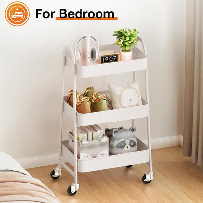 NEWBULIG 3-Tier Rolling Storage Cart, Metal Mobile Utility Organizer Shelf with Lockable Wheels, Space-Saving Freestanding Storage for Bathroom Living Room and Narrow Corner Spaces, Green