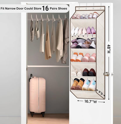 SLEEPING LAMB Over The Door Shoe Organizer for Closet with Large Deep Pockets, Narrow Shoe Rack for Door Hanging Boots Storage, Black