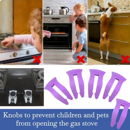 Universal Stove Knob Locks(5 Pack Purple) Child Proof Gas Stove Safety Lock with Key, Easy Install No Tools Needed, Heat Resistant Baby Proofing Essentials for Kitchen Cooktop
