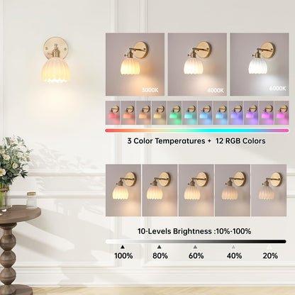 Shenmoyl Vintage Battery Operated Wall Sconce with Transparent Tulip Glass Lampshade Rechargeable Battery Powered Wall Light with Remote Control for Bedside Bedroom Doorway, Set of 2