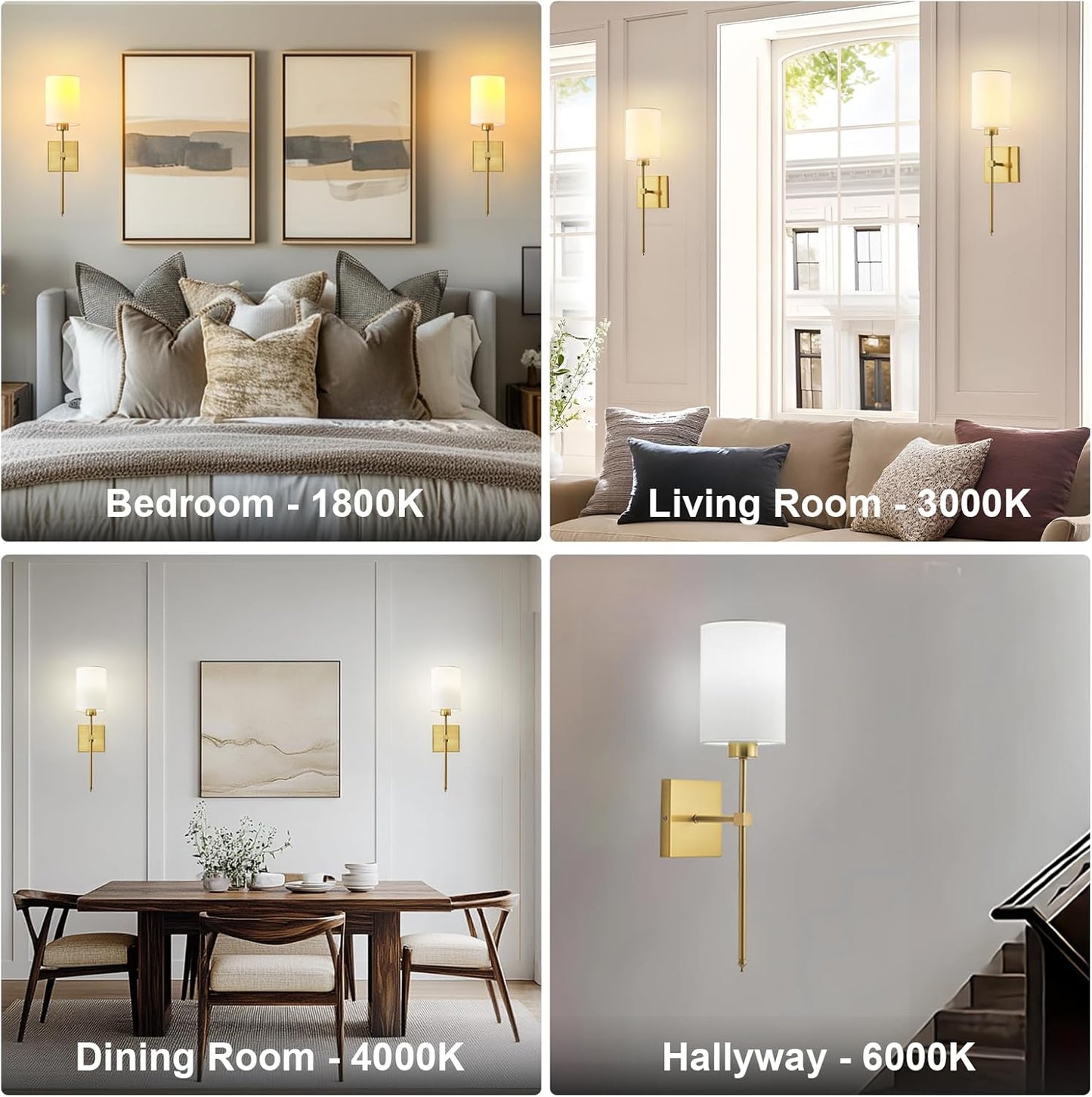 Battery Operated Wall Sconces Set of Two,Wireless Rechargeable Wall Light With Remote Control, Dimmable, Amber Light/Warm White/Natural White/Daylight/RGB, Timer,for Living Room,Bedroom,Entryway,Gold