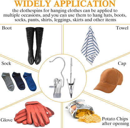 Yinder 150 Pcs Boot Hangers Clips Laundry Hooks Hanging Stainless Steel Clothes Pins Portable Clip Hangers for Closet Travel Socks Pants Handbags Hats Towels (Beige)