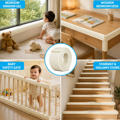 ZOMPAGO Baby Edge Protector Roll (6.56FT) & 8 Corner Guards - White Foam Furniture Corner Protectors - Baby Proof Corners and Edges for Table, Wall, Bed Frame - Baby Proofing Safety Bumpers