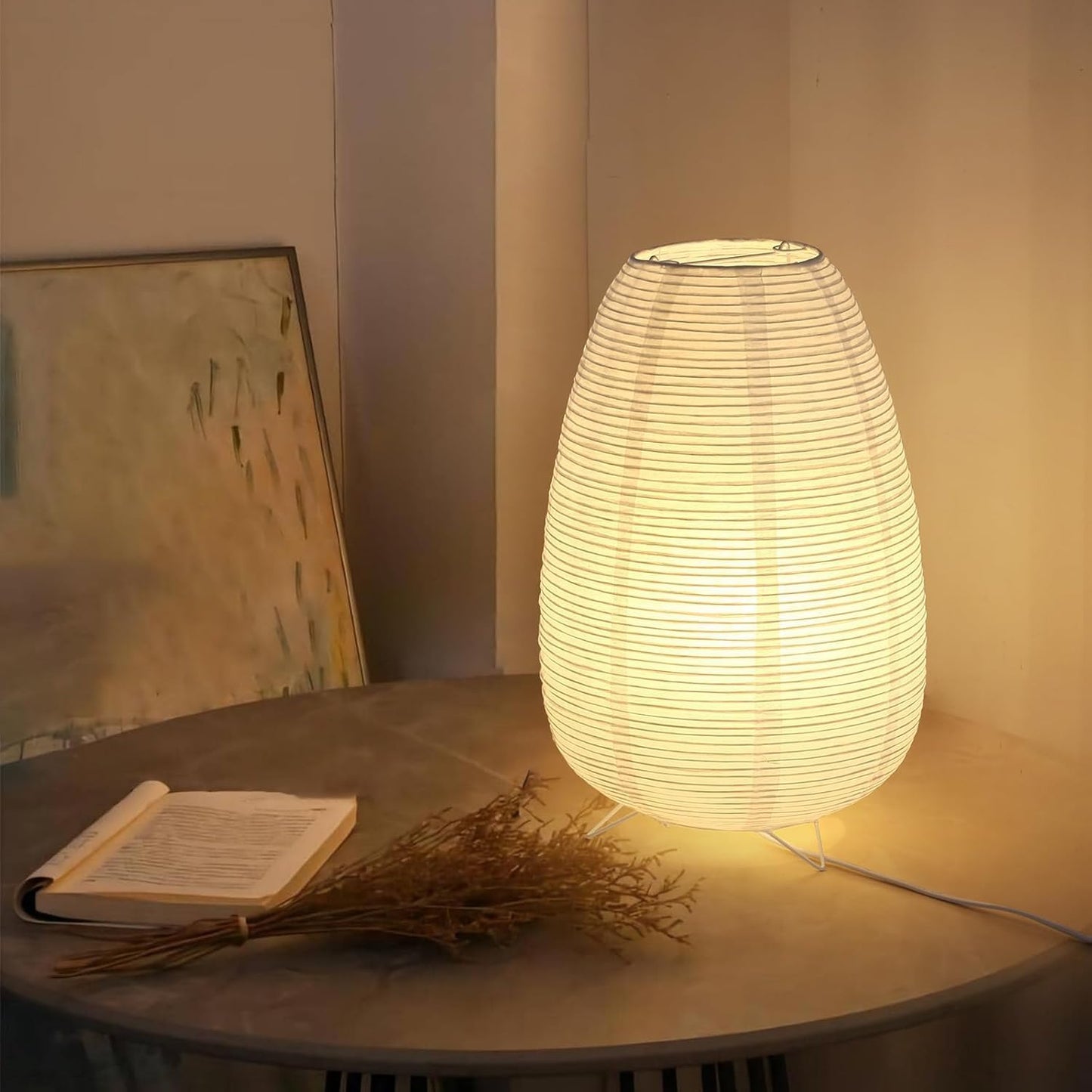 Paper Lantern Lamp, Japanese Paper Table Lamp with 3 Color, Cute Wabi-Sabi Rice Paper Lamp for Desk Bedroom Bedside(Bulb Included)
