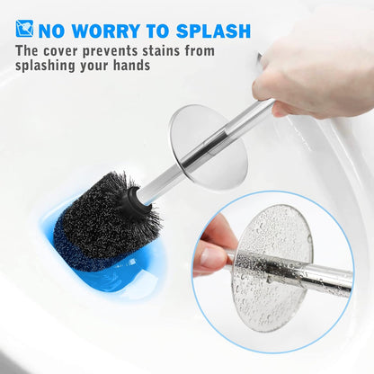 Toilet Brush and Holder, 2 Pack Toilet Brush with 304 Stainless Steel Long Handle, Toilet Bowl Brush for Bathroom Toilet-Ergonomic, Elegant,Durable (White)