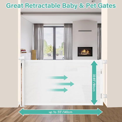 71 inch Retractable Baby Gates, EZIGO Extra Wide Baby Gate for Large Opening Extra Long Mesh Gate for Kids or Pet Dog Gate Child Safety Gate for Stairs Hallways Doorway Indoor Outdoor, Gray
