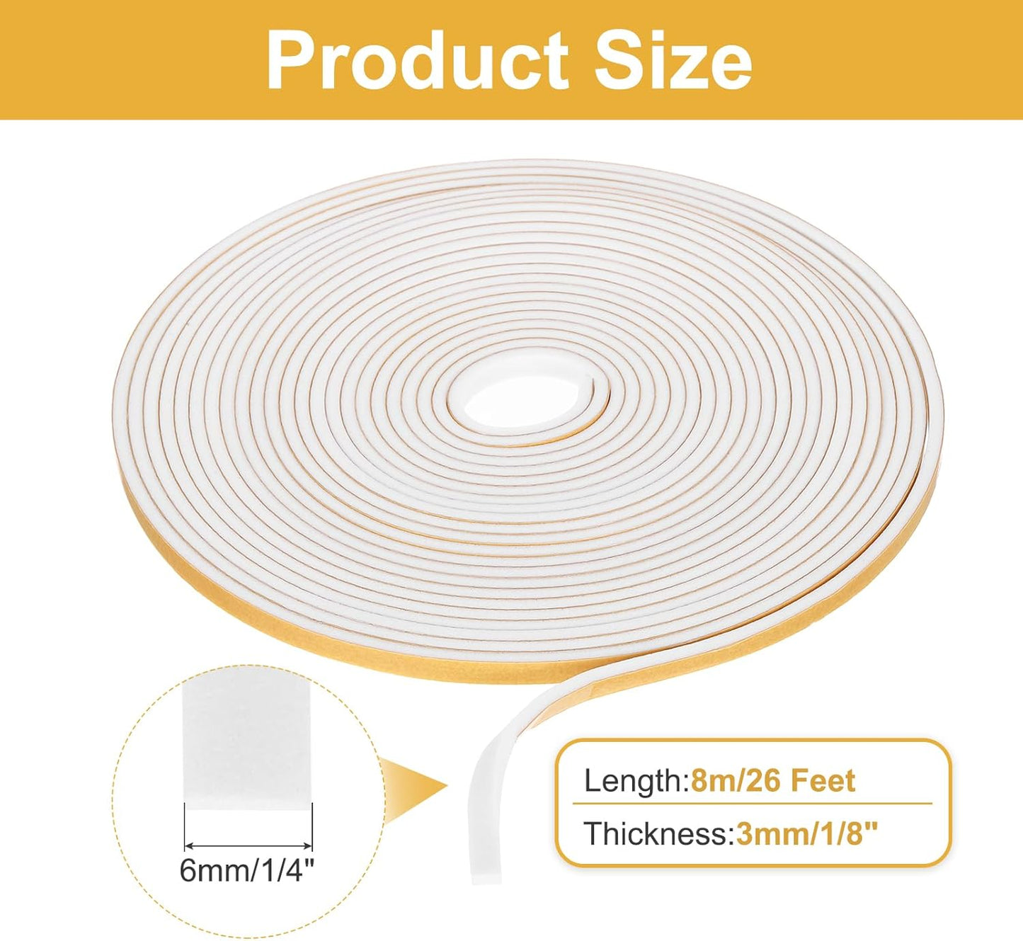 MECCANIXITY Weather Door Seal Strip Tape, Door Insulation Stripping Single Side Strong Self Adhesive Foam Tape Gap Filler for Door, Window, 1/4 Inch x 1/16 Inch x 32 Feet White 2 Pack