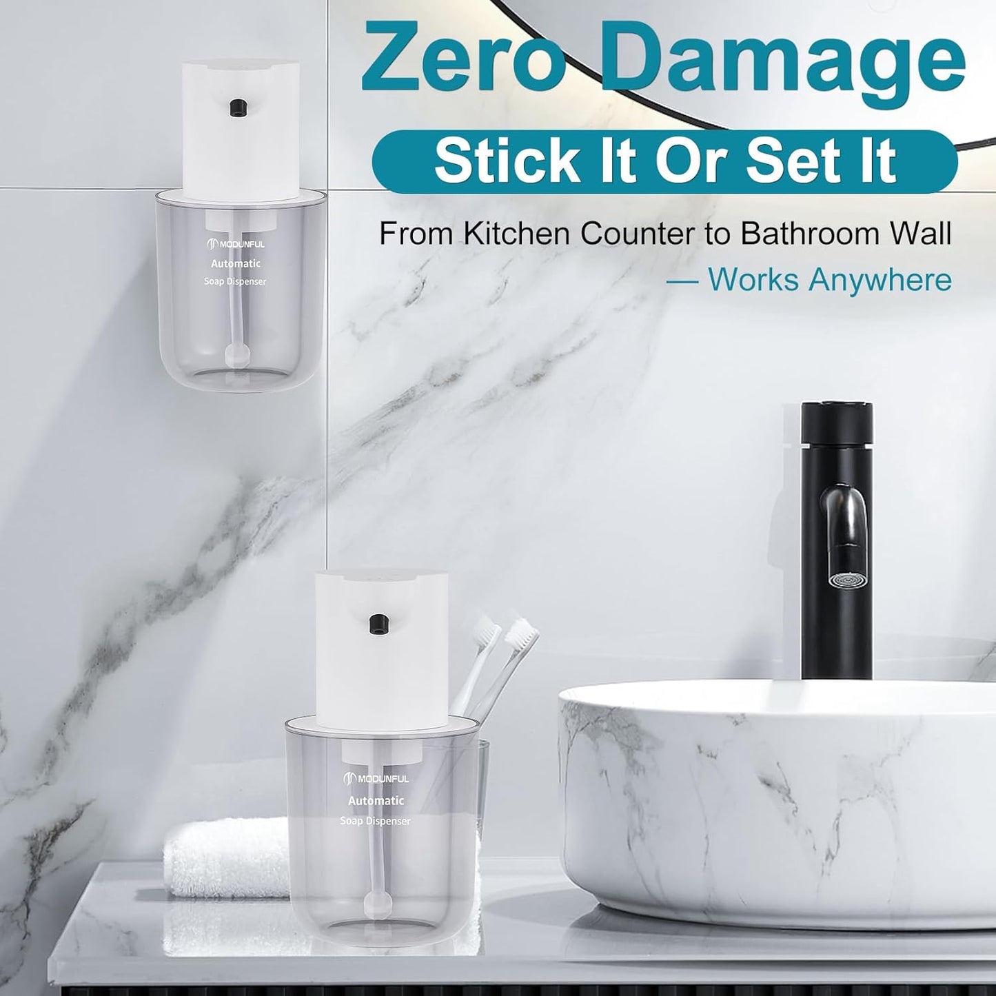 Automatic Foaming Soap Dispenser for Bathroom: 4-Level Adjustable Countertop/Wall Mount Hand Soap Dispenser, 13.5oz/400ml Type-C Rechargeable – Suitable for Kitchen, Bathroom, Office, Hotel (Black)