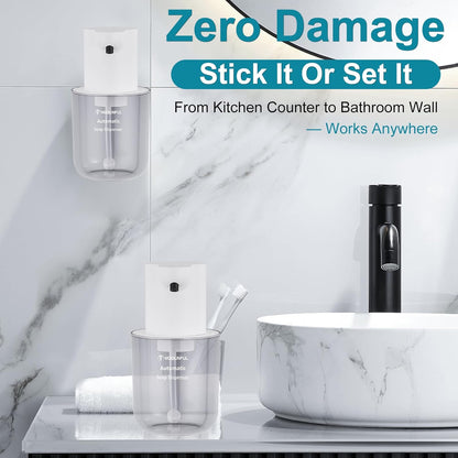 Automatic Foaming Soap Dispenser for Bathroom: 4-Level Adjustable Countertop/Wall Mount Hand Soap Dispenser, 13.5oz/400ml Type-C Rechargeable – Suitable for Kitchen, Bathroom, Office, Hotel (Black)