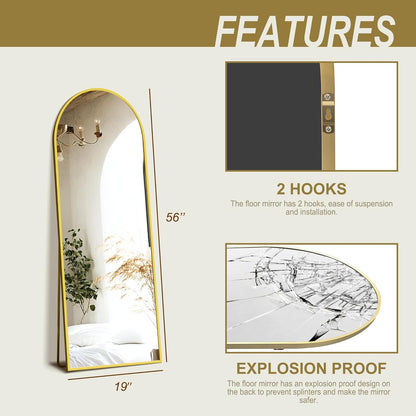 Delma Arched Mirror Full Length,Standing Mirror Full Body,Large Floor with Stand for Wall Entryway Door Bedroom Bathroom Living Room