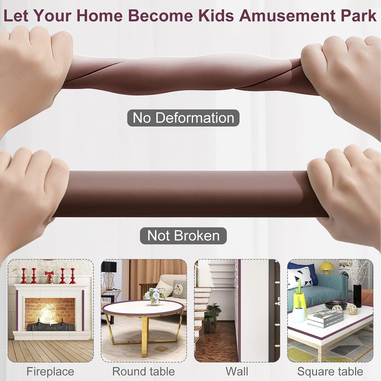 Baby Proofing Edge Corner Protectors, 20.5FT Furniture Table Bumper Guards | Soft thick rubber foam bumper, 18.1ft edge strips + 8 corner guards, 3M pre-taped for table, cabinet & wall sharp corners
