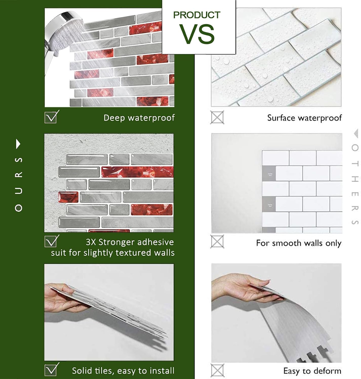 STICKGOO Peel and Stick Backsplash - 10 Sheets of 12”×12” - 3D Self Adhesive Peel and Stick Tile Backsplash for Kitchen & Bathroom