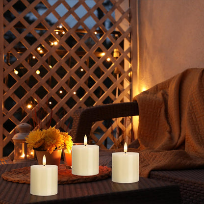 White Flameless Candles Set of 3 (3"x3") Battery Operated LED Pillar Candles with Remote and Timer, Real Wax Flickering Candles for Fireplace Bedroom Living Room Home Decor and Indoor Use