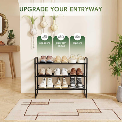 5-Tier Wide Shoe Rack, Metal Shoe Organizer for Closet, Stackable Freestanding Shoe Storage Shelf with Sturdy Wire Grid, Large Capacity Durable Shoe Rack for Entryway Bedroom, Black