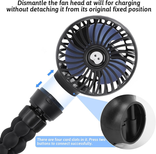 Portable Stroller Fan, 5200 mAh Rechargeable Personal Fan, with 360° Rotate Flexible Tripod and TYPE-C Port 3 Speed Small Mini USB Clip-on Fans Can Handheld and Desk for Stroller Car Seat Crib Outdoor