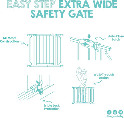 Regalo Safety 29-38.5" Baby Gate for Doorways & Bottom of Stairs, Pressure Mounted Baby Gate with Door for Babies, Toddlers & Pets, Tested & Safe for 30 Years, American Designed, American Owned, White