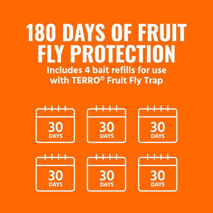TERRO Fruit Fly Trap 4-Pack, 180 Day Lure Supply, Food-Based Lure | Apple-Shaped Design for Kitchen Counters, Fruit Bowls, Trash Cans, Food-Based Lure, Indoor Pest Control, Fruit Fly Killer