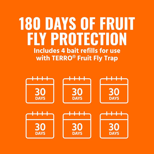 TERRO Fruit Fly Trap 4-Pack, 180 Day Lure Supply, Food-Based Lure | Apple-Shaped Design for Kitchen Counters, Fruit Bowls, Trash Cans, Food-Based Lure, Indoor Pest Control, Fruit Fly Killer