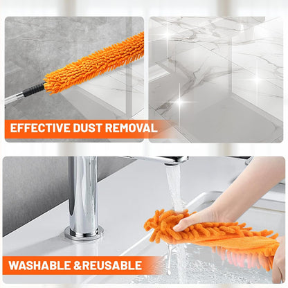 20ft High Reach Duster Kit with Extendable Pole (5-12ft),High Ceiling Duster Kit Includes–Ceiling Fan Blade Cleaner, Cobweb Remover, Bendable Duster, Microfiber Glass Scrubber & Squeegee & Swivel Head