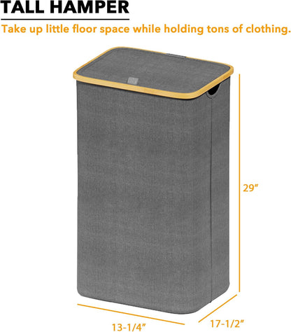 SpaceAid Double Laundry Hamper 2 Section with Lid and Removable Laundry Bags, 160L Clothes Basket with Bamboo Handles, Large Collapsible Hamper for Bedroom, Bathroom, Dorm, Laundry Room - White