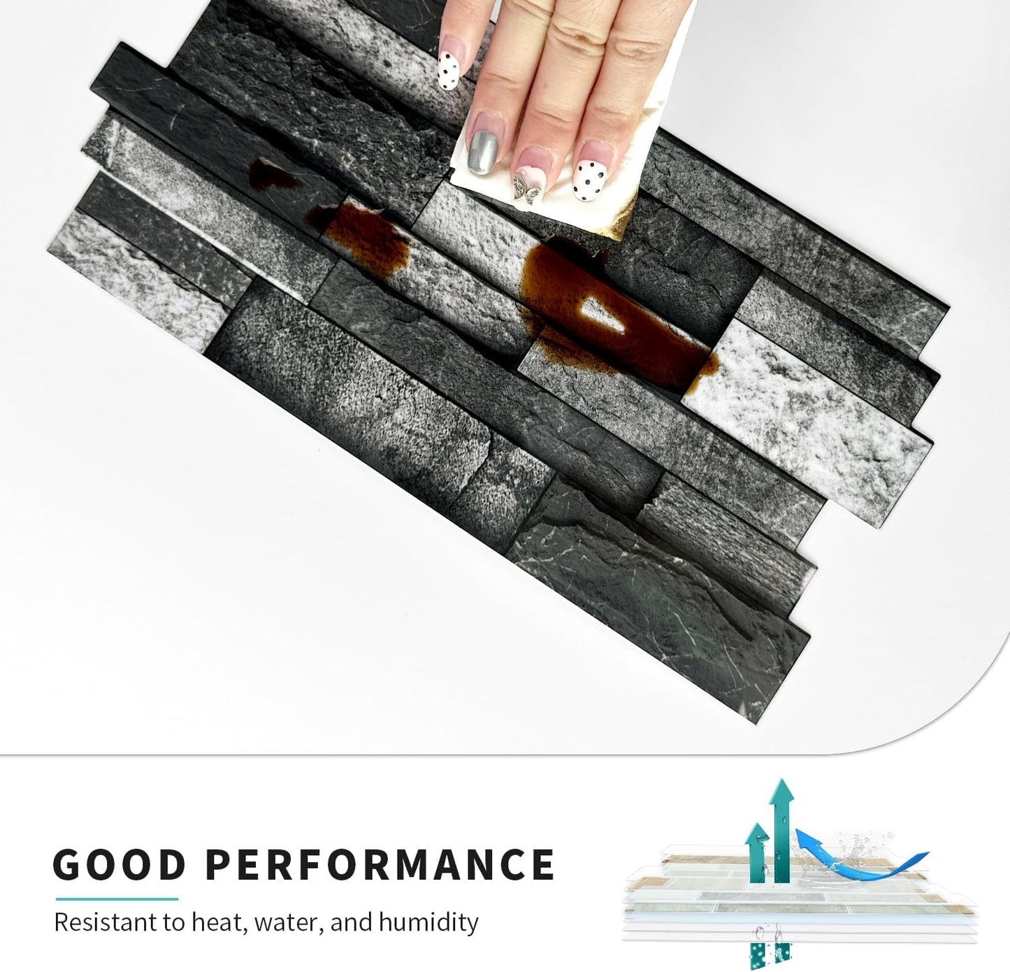 Vinyl Grey Black Tiles backsplash Wallpaper Peel and Stick,Waterproof Tile Decals for Kitchen Bathroom Restaurant Apartment Wall Renovation or Decor(25 Pcs 9.68 * 4.53 inch)