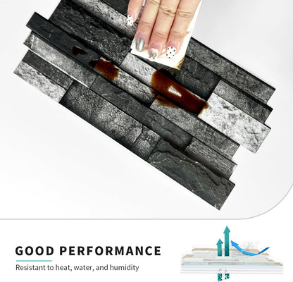 Vinyl Grey Black Tiles backsplash Wallpaper Peel and Stick,Waterproof Tile Decals for Kitchen Bathroom Restaurant Apartment Wall Renovation or Decor(25 Pcs 9.68 * 4.53 inch)