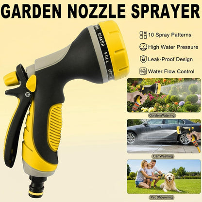 Garden Hose Nozzle with Adjustable 10 Watering Patterns, Water Hose Nozzle Sprayer with Slip Resistant,High Pressure Garden Hose Spray Nozzle for Plants & Lawns Watering,Car Washing and Pet Showering