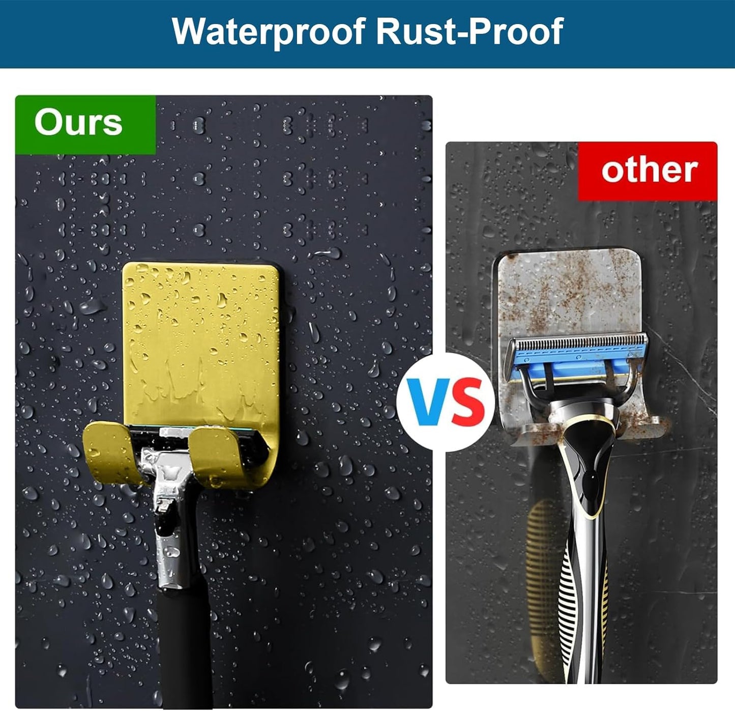 Diesisa Razor Holder for Shower + Adhesive Wall Hooks, Premium 304 Stainless Steel Shower Razor Holder with Heavy Duty Waterproof Sticky Hooks for Hanging Towels, Coat, hat (2+2 Pack)