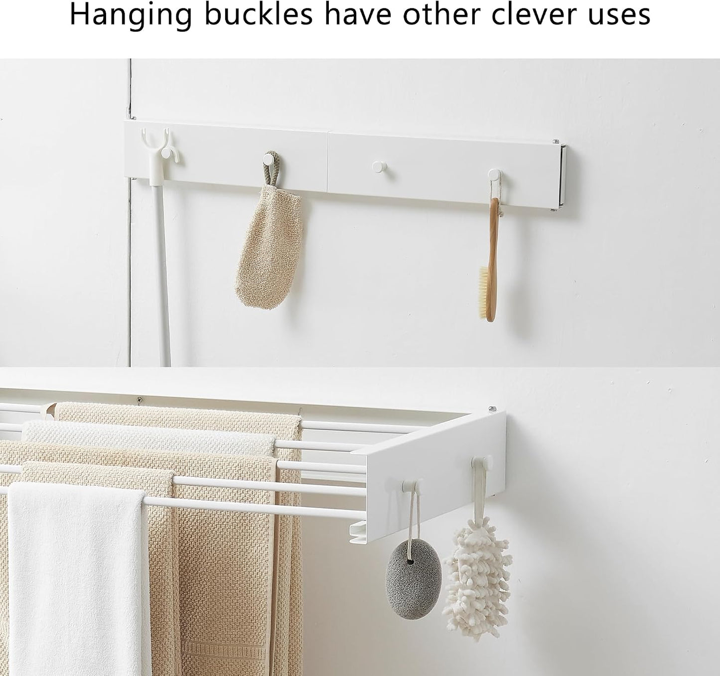 RFOUO Clothes Drying Rack, Laundry Hanger Dryer Rack, Wall Mounted Drying Rack for Laundry, Foldable Drying Rack Indoor Outdoor, 19.7" Wide, 4 Aluminum Rods, 40 lb Capacity (White 19.7")