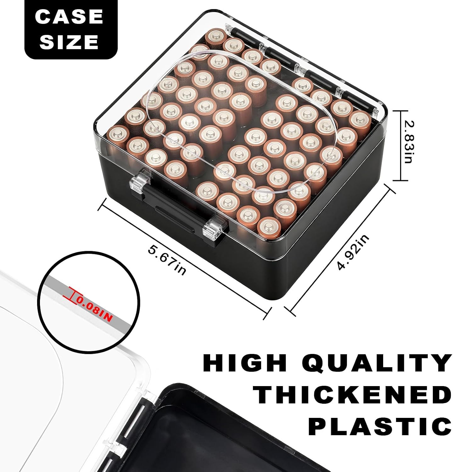 FULLCASE Plastic Battery Organizer with Tester, Battery Storage Case for AA AAA C D 9V Batteries, Portable Battery Holder Box for Home, Travel & Emergency Kits(Case Only) Black