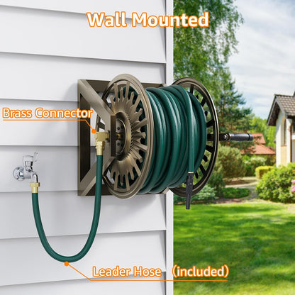 GOFORWILD Garden Wall Mount Hose Reel, Decorative Hose Reel, Garden Heavy-Duty Water Hose Holder Winder, Holds 200-Feet of 5/8-Inch Hose