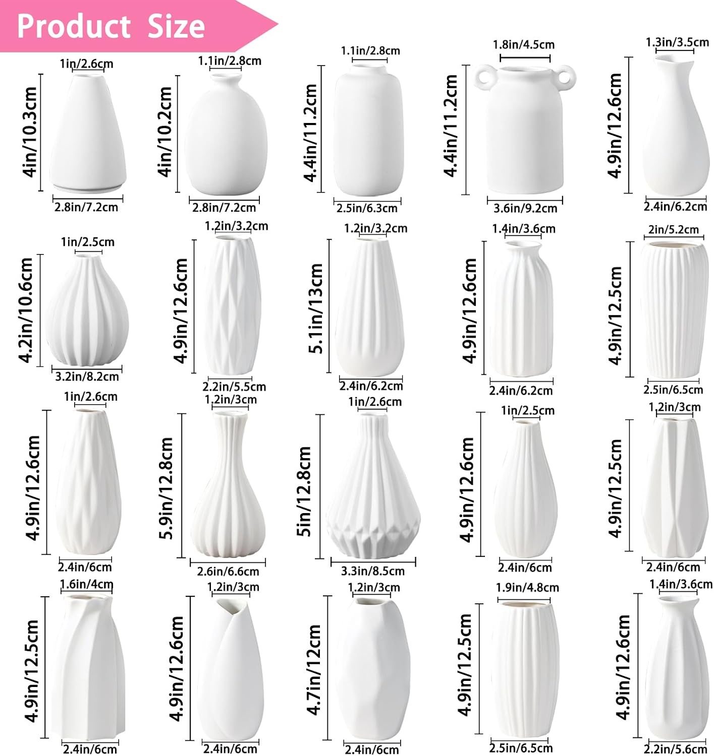 5'' White Ceramic Bud Vases Set of 10,Small Vases in Bulk for Flowers,Mini Vases for Centerpieces,Modern for Floral and Pampas Grass,Boho for Wedding,Party,Table Home Decor