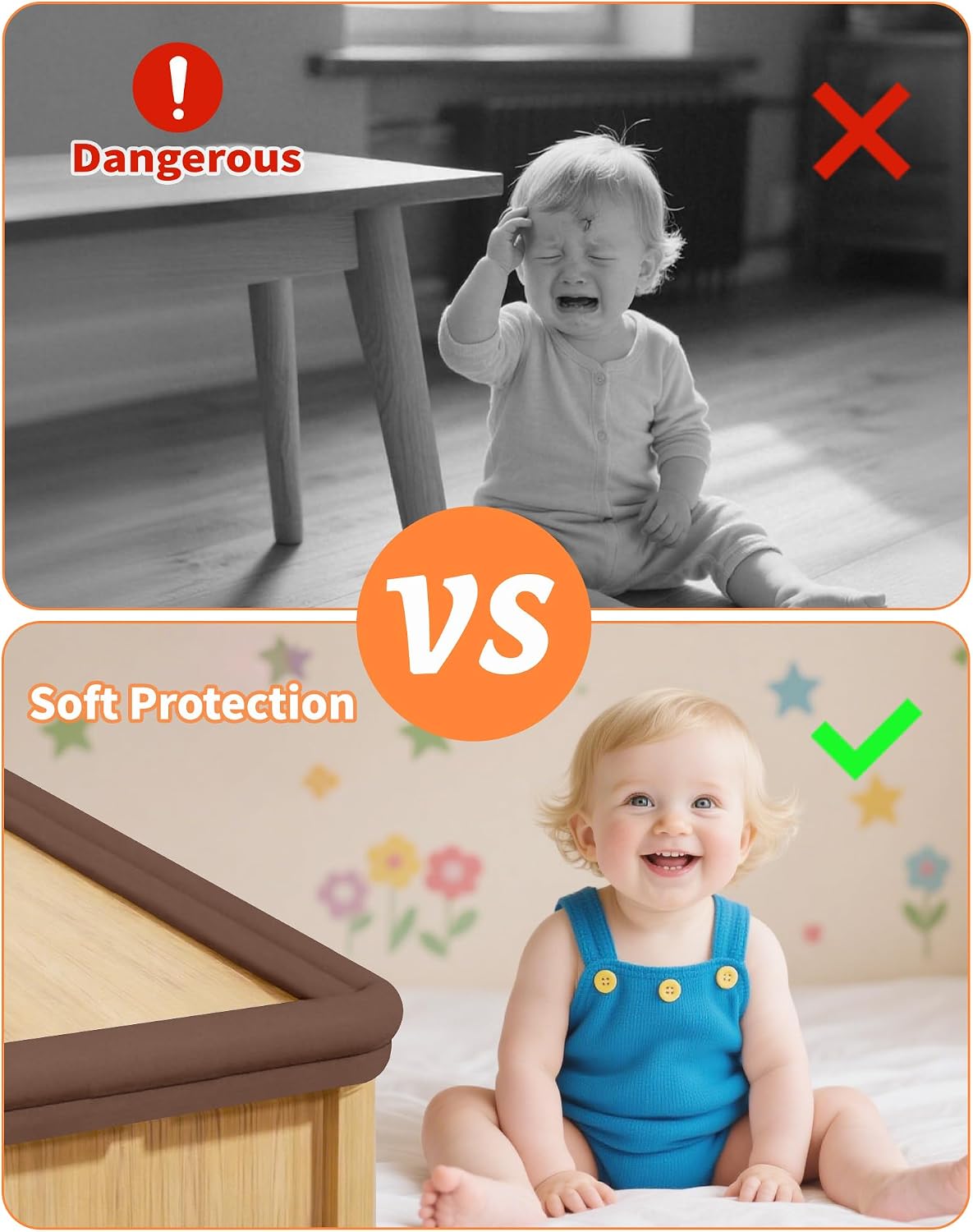 16.4FT L-Shape Baby Corner Protector Guards, Pre-Taped, 0.47''Thick | Edge Safety Bumpers for Furniture & Sharp Table Corners, with 10 Corners, Waterproof Soft Foam Adhesive Guard Cushion, White