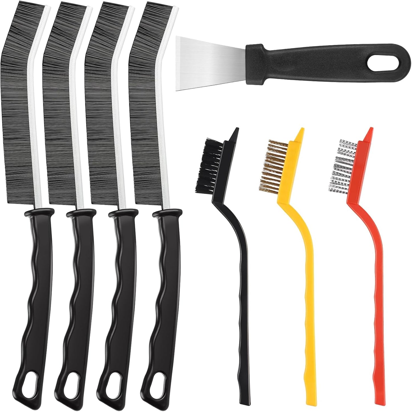 Tedmax 8Pack Crevice Cleaning Brush Set | Durable brushes scraper set for tile grout,sinks, narrow gaps.Effectively removes tough grime,dirt limescale buildup.