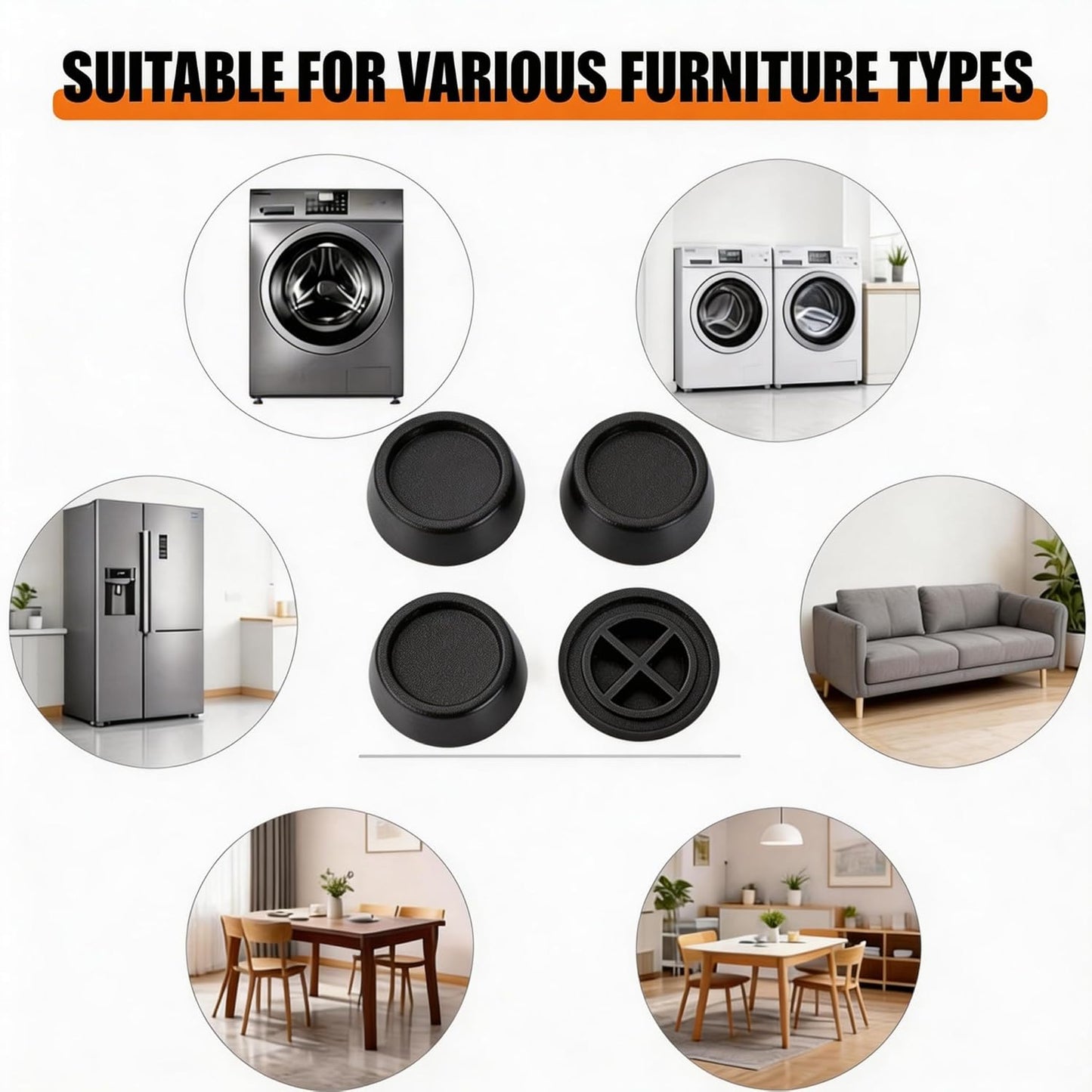 Washing Machine Anti Vibration Pads, Washer Anti Vibration Pads Reduce Noise and Floor Damage, Anti Vibration Pads for Washing Machine in Apartment, Dorm Home