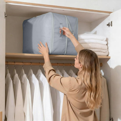 4 Pack Comforter Storage Bag, 68L Blanket Storage Bags Self Compression Comforter Organizer and Storages, Space Saving Washable Compression Bags for Blanket Bedding Pillow Duvet Quilt, Beige