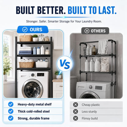 Over Washer and Dryer Shelves, Adjustable 2 Tier Metal Laundry Room Organizer and Storage Rack, Heavy Duty Utility Shelving Unit, 14"Wx 12"Dx 22"H Rust Resistant Steel Freestanding Shelf, Black