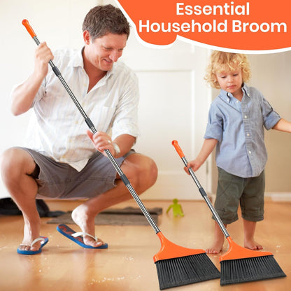 Heavy-Duty Angle Broom for Floor Cleaning with 52" Long Handle Stiff Bristle Angle Commercial and Industrial Broom, Indoor Outdoor Broom for Garage Kitchen Office Lobby Patio