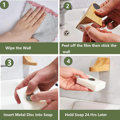 2sets Wood Magnetic Bar Soap Holder for Shower Wall,Magnet Air Dry Soap Saver Self Draining, Eco-Friendly Wooden Soap Dish for Soaps & Beard Shampoo Bars