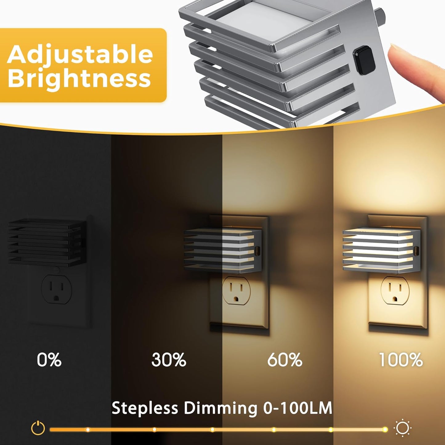 L LOHAS LED Motion Sensor Night Lights, [2 Pack] Dimmable Night Light Plug into Wall with Dusk-to-Dawn Sensor, Adjustable Brightness, 3000K Plug in Nightlight for Bedroom Bathroom Hallway (Black)