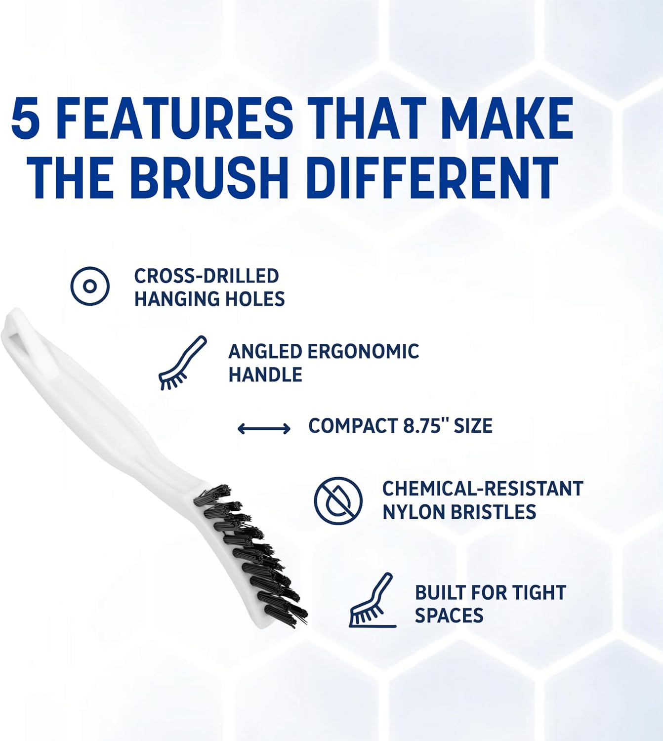 SPARTA Flo-Pac Grout Brush with Nylon Bristles, Scrubber with Handle for Bathroom and Kitchen Tile, 8", White