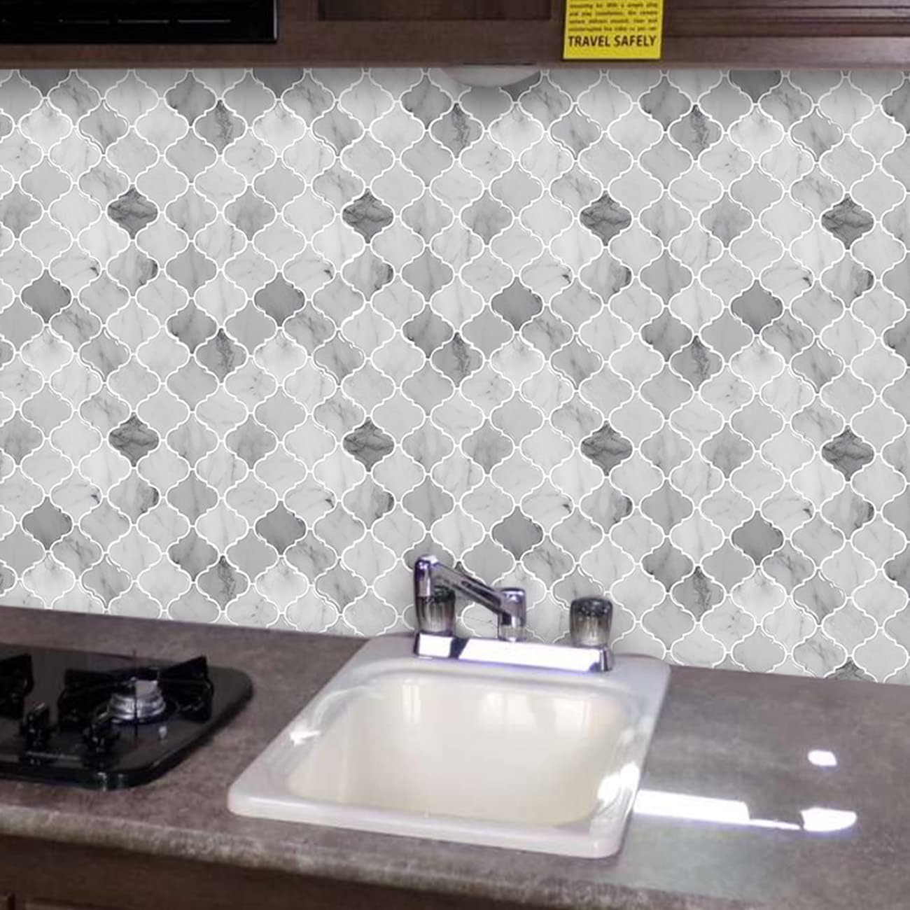 Arabesque Peel and Stick Backsplash for Kitchen, Thicker Design 3D Self Adhesive Wall Tiles, 12"x12" Peel and Stick Wall Tiles, Dark Grey 10-Sheet Stick on Tiles for Kitchen and Bathroom.