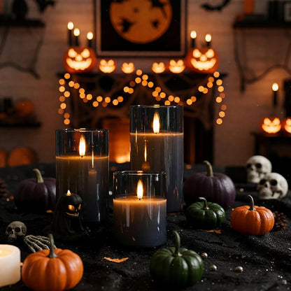 Homemory Green Glass Flameless Candles, Battery Operated LED Pillar Candles with Remote Control and Timer, Radiance Candles, Real Wax, Set of 3,D3 xH4 5" 6"