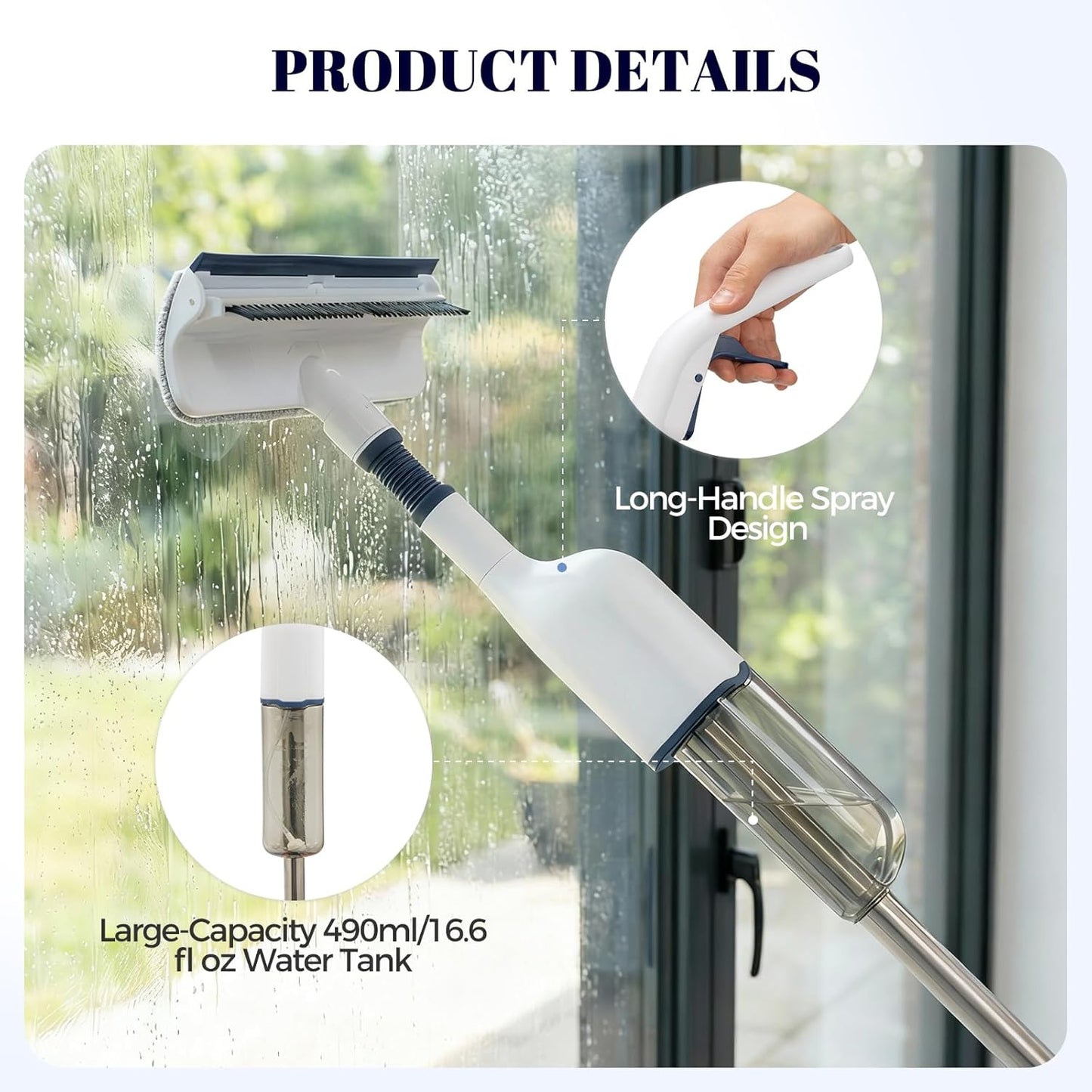 All-in-One Spray Window Squeegee and Floor Mop, 50" Long Handle Spray Squeegee for Window Cleaning, Professional Squeegee with Sprayer for Glass and Window Cleaning